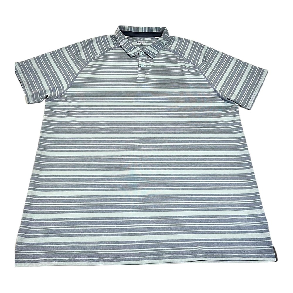 Rhone Men's XXL Delta Pique Stripe Polo Shirt Ocean Blue‎ Performance